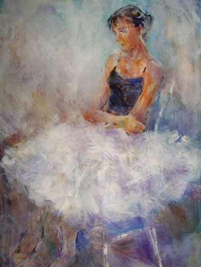 Young Ballet Dancer - Painting Commissions Example - Ballet & Dance Gallery of Art - by Sera Knight Artist - Horsell Woking Surrey England  - Girl sitting