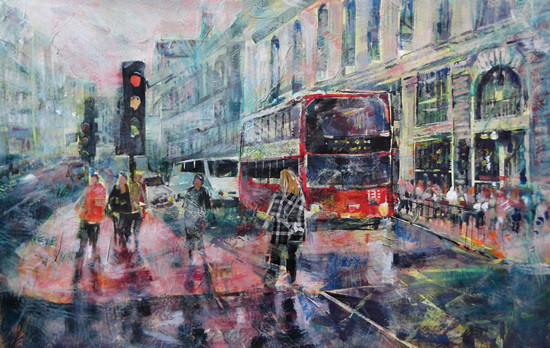 Red Bus London Street Scene With Traffic Lights - Cities & London Art Gallery