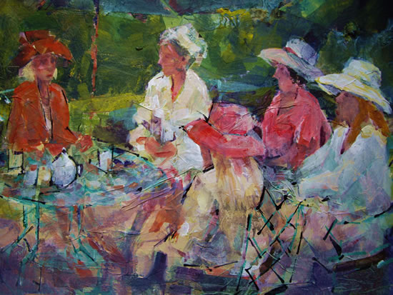 ascot,races - Painting of Ladies by Horsell Woking Surrey Artist Sera Knight