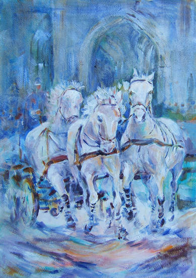 Horses Running Pulling Carriage - Art Gallery