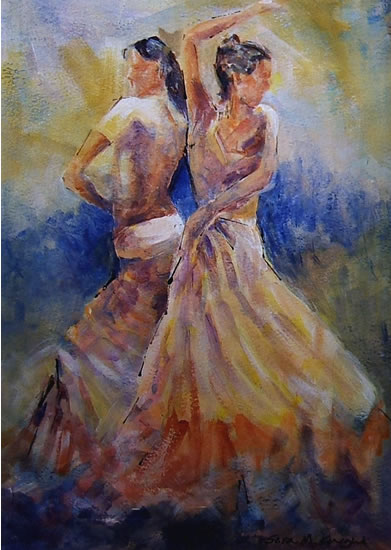 Double Flamenco - Flamenco Dancers - Ballet & Dance Gallery of Art - Paintings by Surrey Artist Sera Knight - Horsell, Woking Surrey England