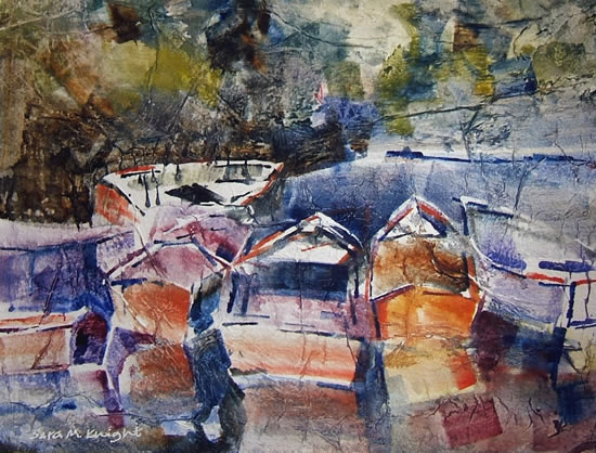 Moored Boats - Boats Gallery of Paintings by Horsell Woking Surrrey Artist Sera Knight